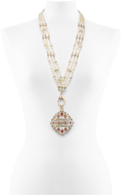 Chanel Necklace Metal Strass Glass Pearls Gold Pearly - Chain (564x720), Png Download