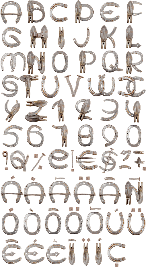 Horseshoe Font Alphabet - Alphabet Made Out Of Horseshoes (525x960), Png Download