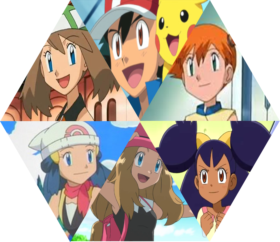 Ash Ketchum Misty Serena Pokémon X And Y Dawn Pikachu - Pokemon Ash Misty May Dawn Iris Serena (1093x943), Png Download