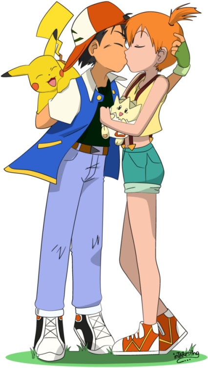 Z's Art - Pokemon Ash Y Misty Besandose (434x810), Png Download
