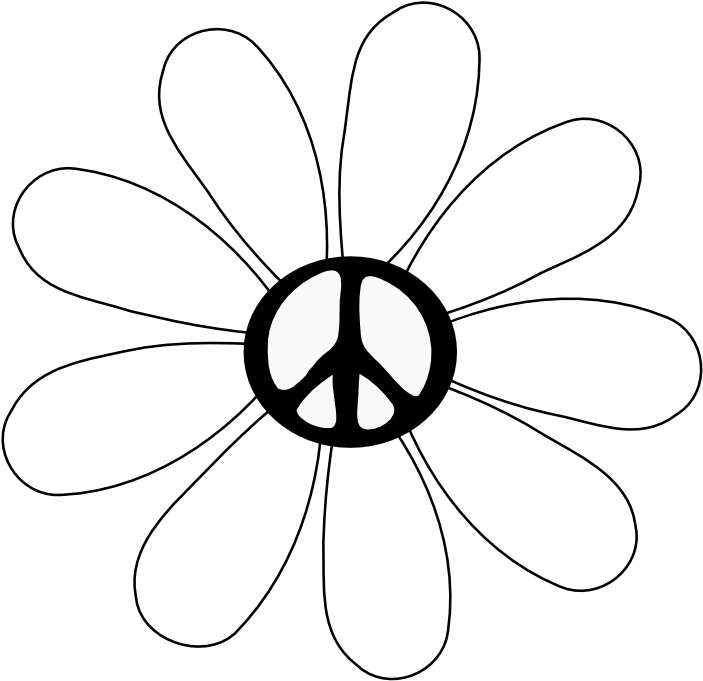 Peace Symbol Peace Sign Flower 29 Black White Line - Hippie Art Black And White (777x740), Png Download