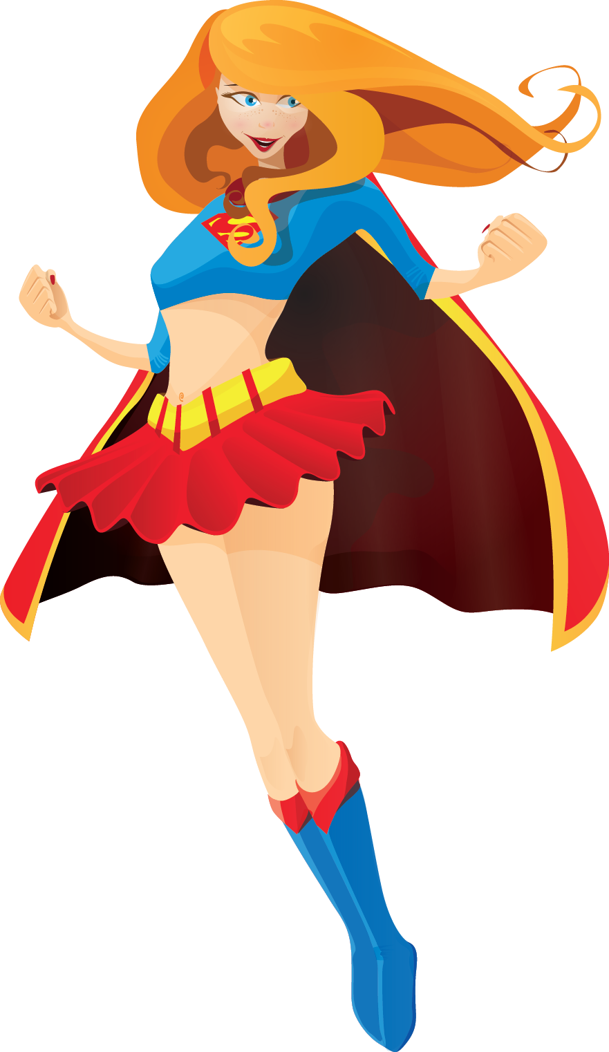 Clip Transparent Library Flying Supergirl Clipart - Superhero Vector Girl Character (881x1522), Png Download