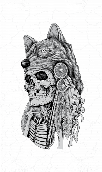 Skeleton Wearing Wolf Headdress - Wolf (355x600), Png Download