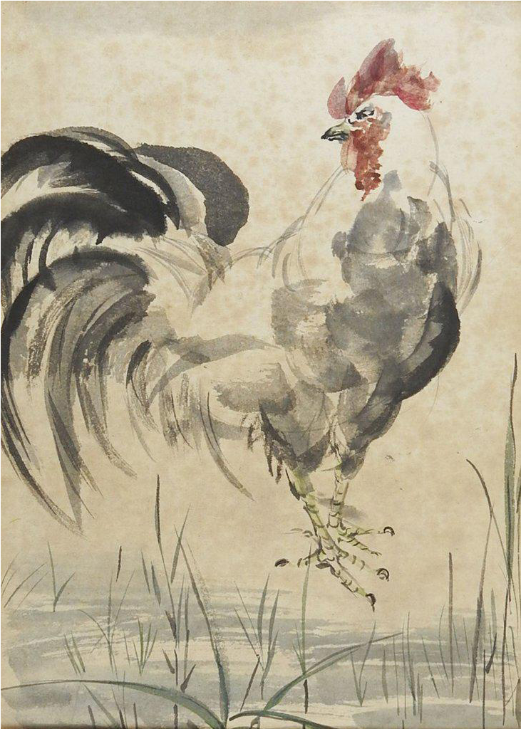 Asian Rooster Watercolor Painting (811x1137), Png Download