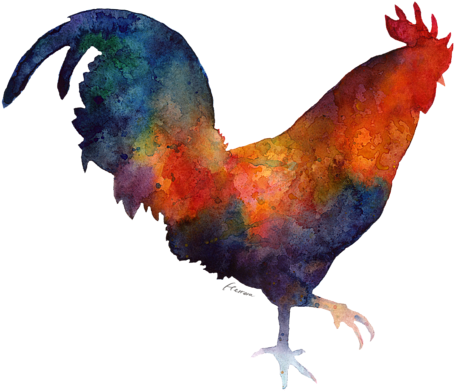 Bleed Area May Not Be Visible - Water Color Painting Rooster Art (600x447), Png Download