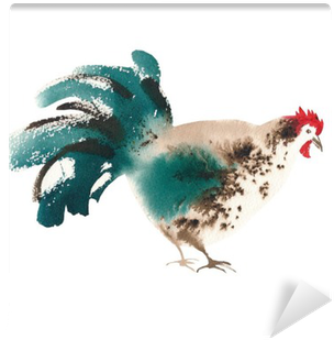 Rooster Green Brown Look Watercolor Wall Mural • Pixers® - Watercolor Painting (400x400), Png Download