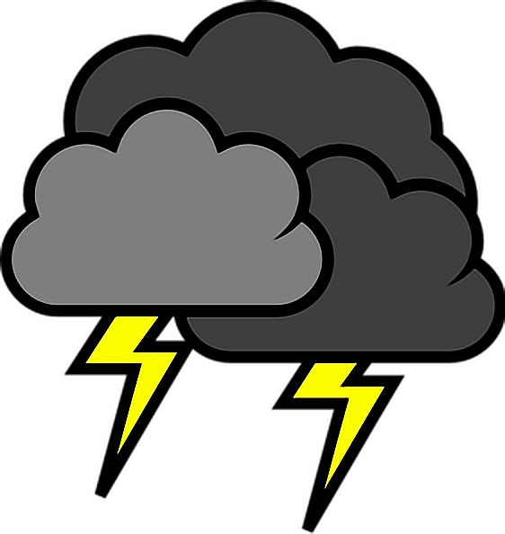 Lightning Stormy Weather Storms Clouds Blackclouds - Thunder And Lightning Clipart (562x594), Png Download