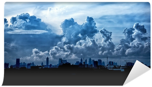 Dark Blue Storm Clouds Over City In Rainy Season Wall - Dark Clouds Hd (400x400), Png Download