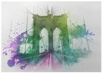 Blue, Yellow And Green Watercolor Paint Splattering - Pictureperfectinternational 'brooklyn Bridge' Graphic (400x400), Png Download