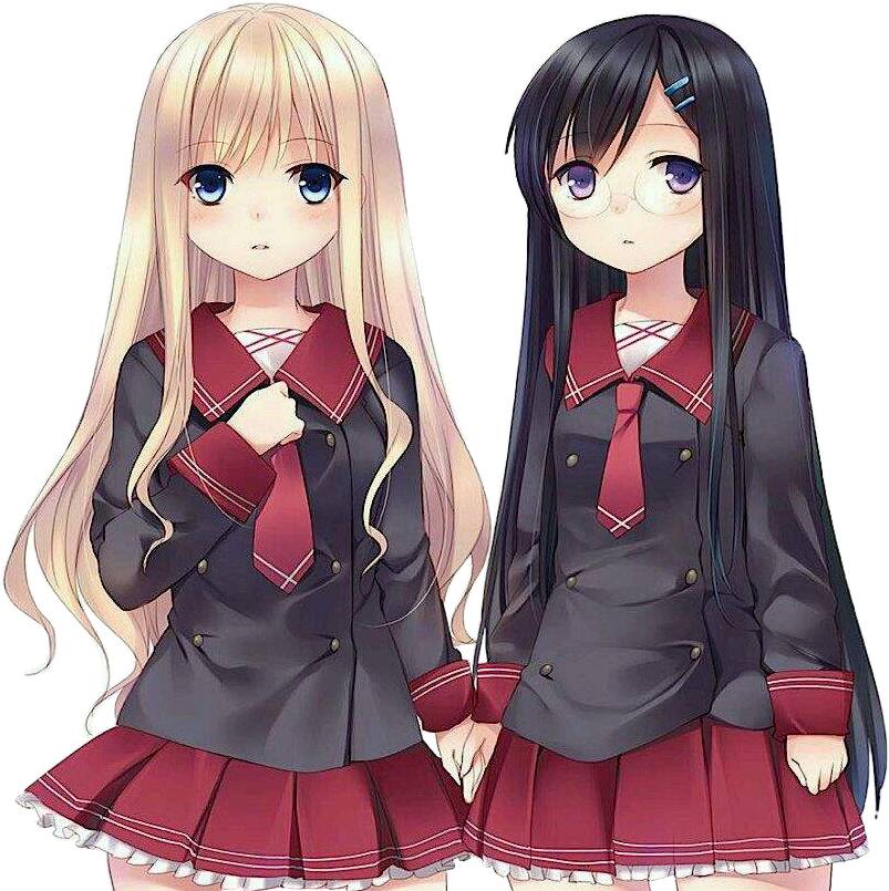 Animeschoolgirls Animegirl Anime Chibi Kawaii @bunterei - Cute Anime Girls Bff (803x805), Png Download