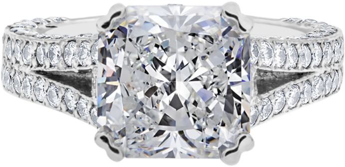 Platinum Diamond Pave Setting Y316 Radiant - Bezel Engagement Ring Floral (800x800), Png Download