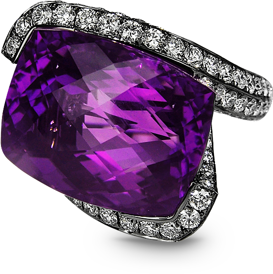 Heart Amethyst Diamond Ring - 25 Ct Cocktail Party Ring Inspired 925 Sterling Silver (700x700), Png Download