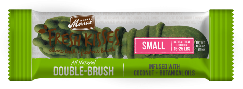 Merrick Fresh Kisses Grain Free Coconut Oil And Botanicals - Merrick Fresh Kisses Double Brush Dental Treats Small (1000x435), Png Download