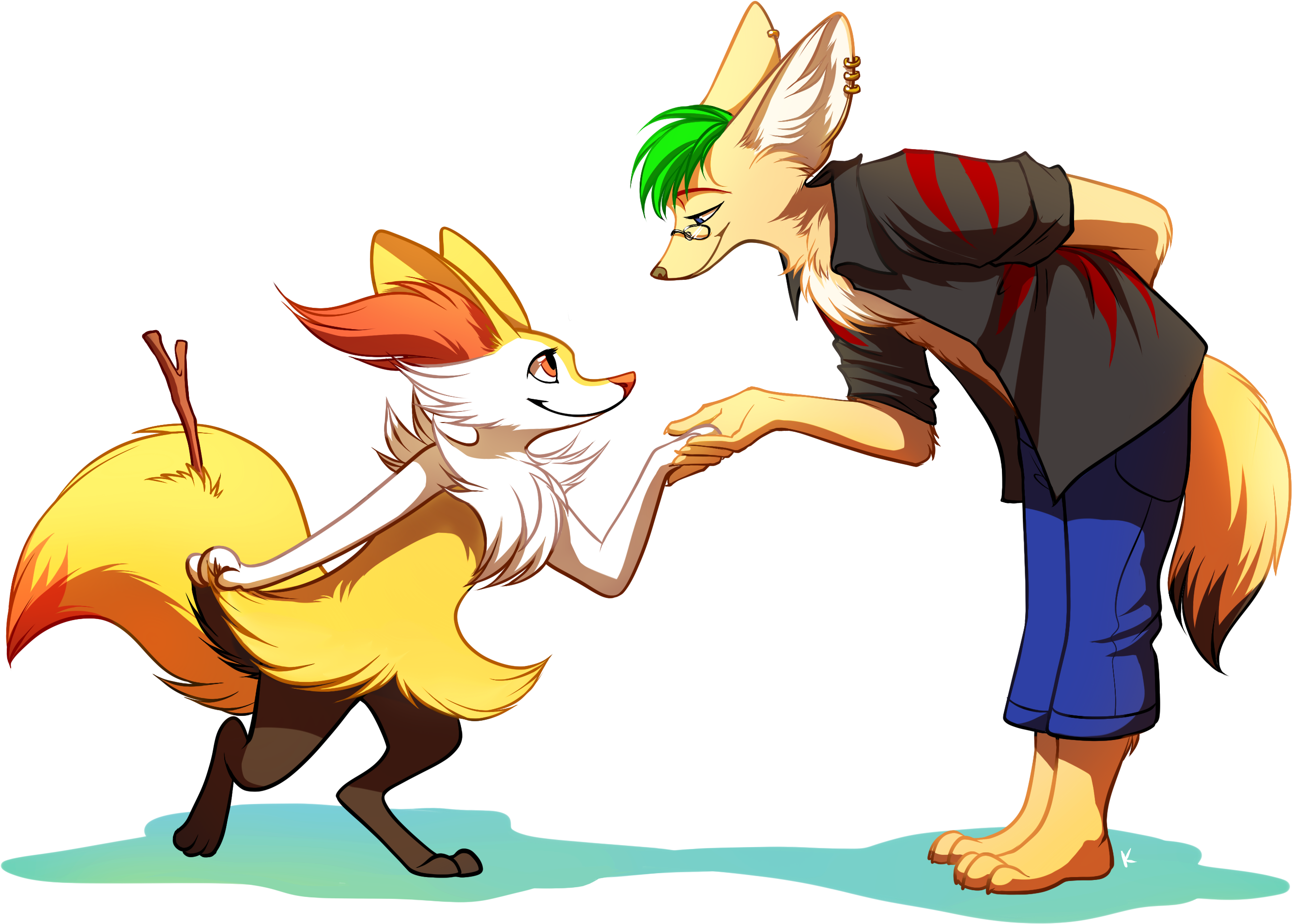 Flying Fennec Foxes By Mrduhast - Braixen And Trainer Love (3000x2400), Png Download