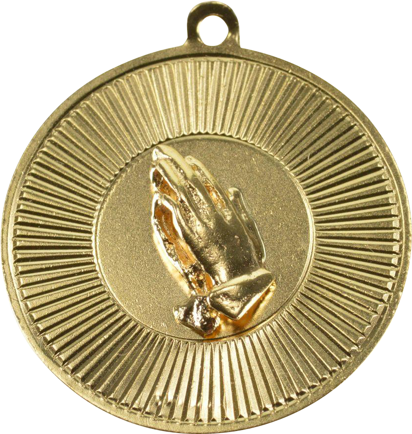 14k Hands In Prayer Round Starburst Grooved Medallion - Pendant (879x879), Png Download