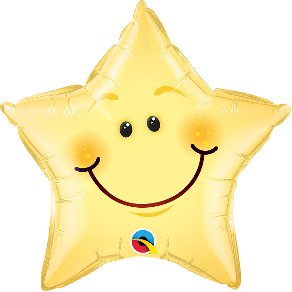 Smiley Face Star 20" Foil Balloon - White Mylar Star Balloon (600x600), Png Download