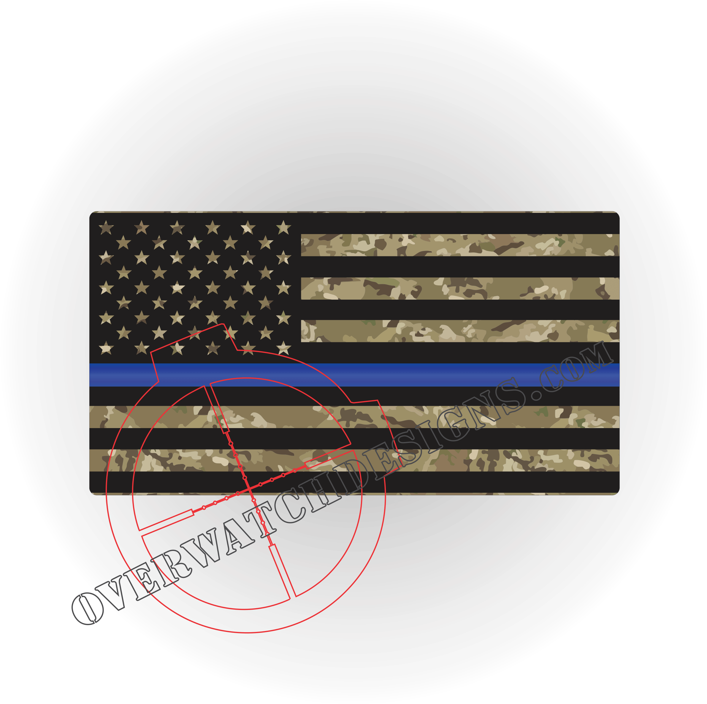 Back The Blue Decal - Camo Thin Blue Line Flag (2409x2396), Png Download