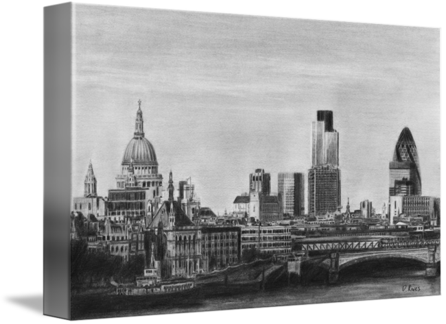 Skyline Pencil By David Rives - London Skyline Pencil Drawing (650x473), Png Download