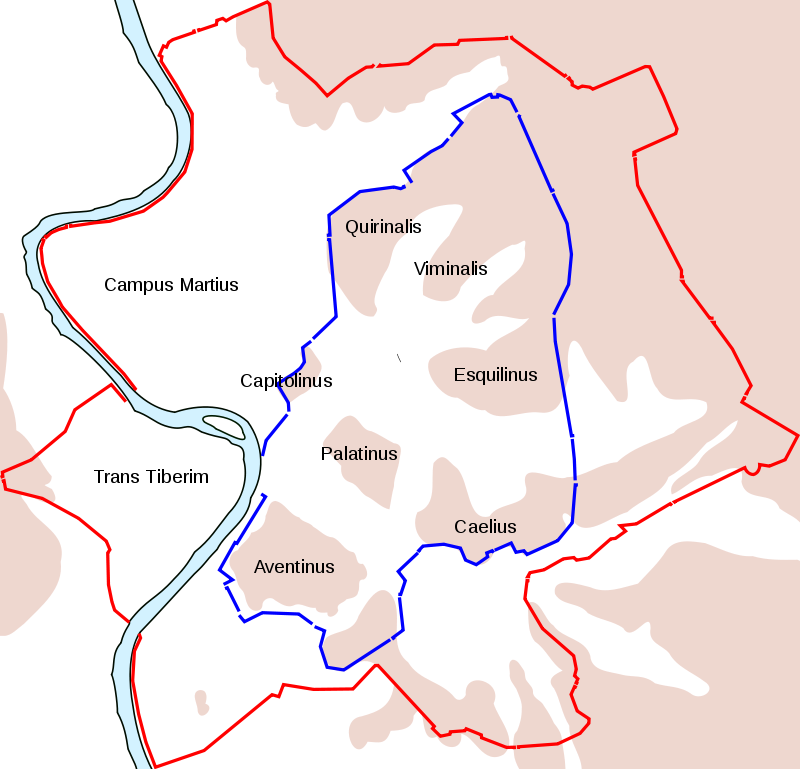 Map Of Ancient Rome With The Aurelian Walls And The - Rome City Walls Map (800x769), Png Download