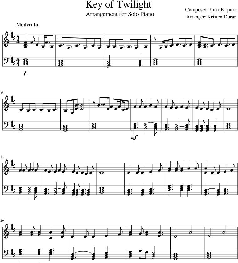 Key Of Twilight - Sheet Music (850x1100), Png Download