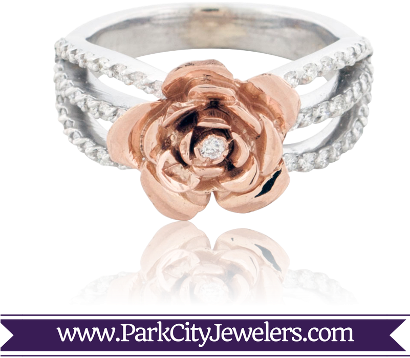 Rose Inspired Ring With Diamond Accents (800x800), Png Download