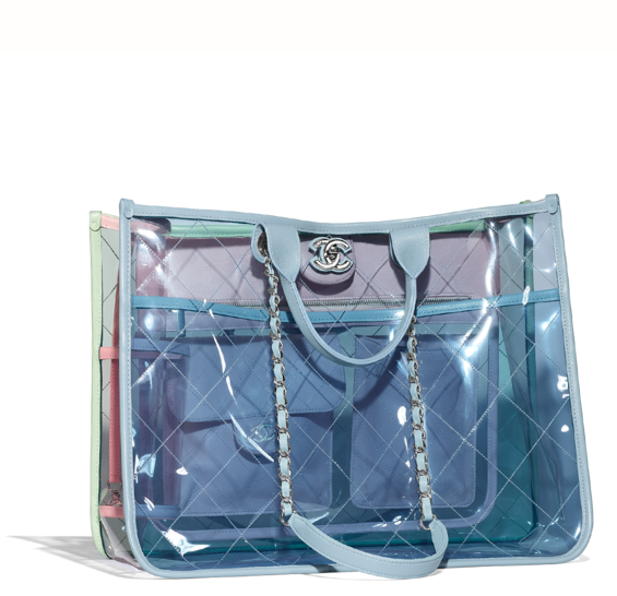 Chanel Blue/green/pink Pvc Coco Splash Medium Shopping - Chanel Plastic Green Tote (564x720), Png Download