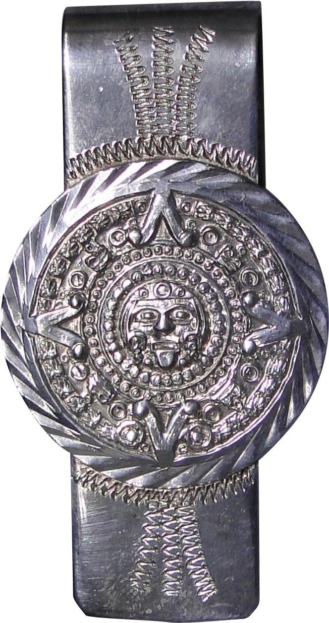 Sterling Silver Money Clip From Mexico With Aztec Calendar - Money Clip (1255x1255), Png Download