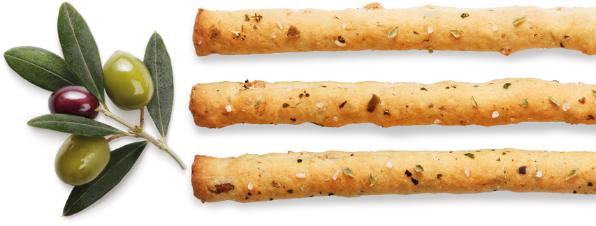 Oven Baked Breadsticks With Green And Black Olives - Barilla Mulino Bianco Sfilati Oven Baked Breadsticks (881x395), Png Download
