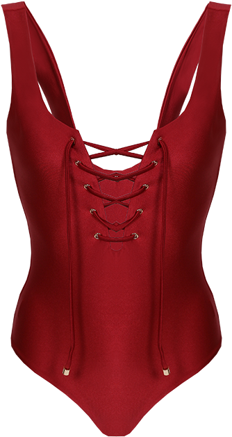 A Red Lace Up Swimsuit - Swimsuit (755x755), Png Download