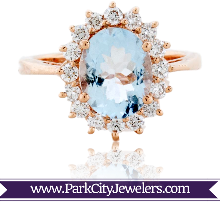 Oval Aquamarine & Round Diamond Rose Gold Ring - Elk Ivory Tooth Trophy Antler Ring (760x760), Png Download