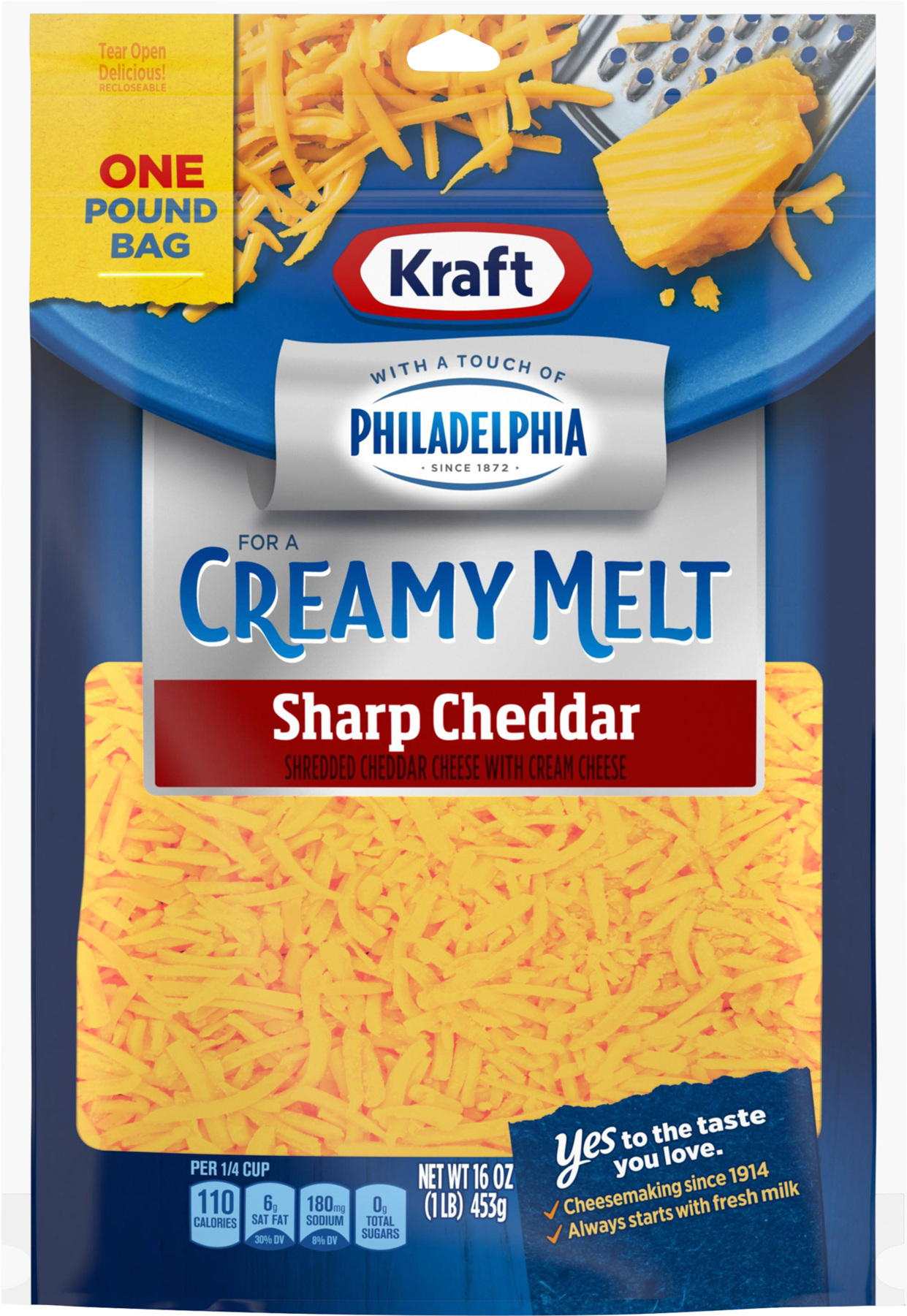 Kraft Shredded Sharp Cheddar Cheese With Cream Cheese - Kraft Creamy Melt Cheddar (1800x1800), Png Download