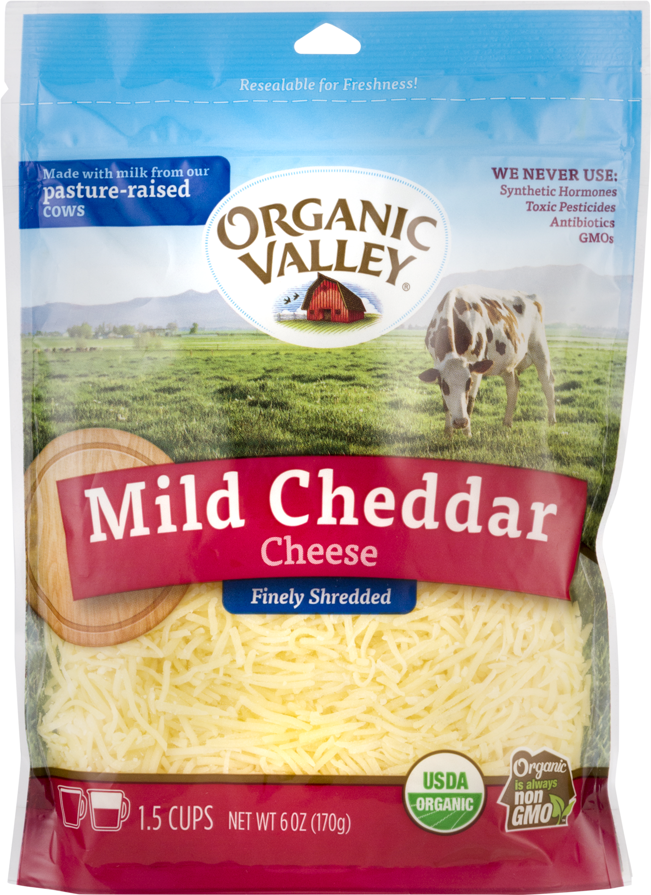 Organic Valley® Mild Cheddar Finely Shredded Cheese - Organic Valley Shredded Cheddar Cheese (1800x1800), Png Download