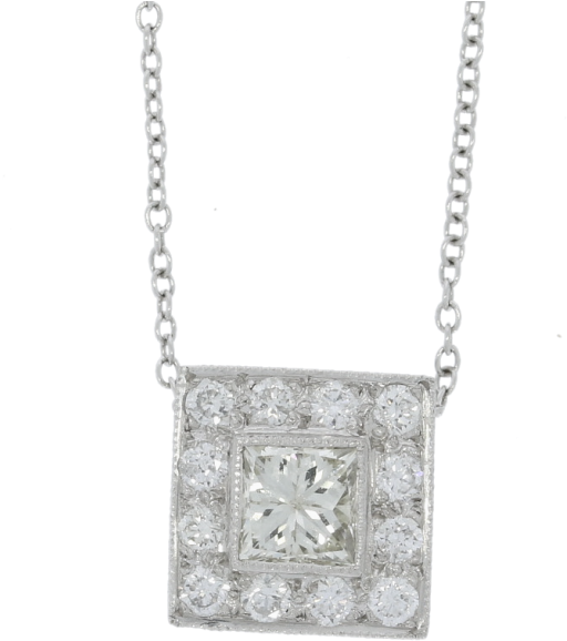 18ct White Gold Square Design Diamond Pendant & Chain - Diamond Pendant & Chain (604x800), Png Download