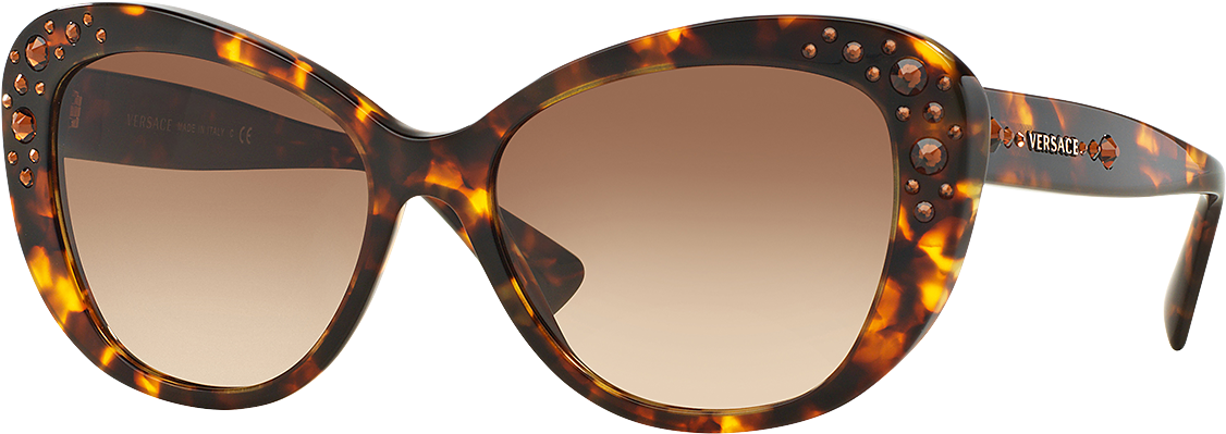Havana Swarovski Cat-eye Sunglasses - Versace Crystal Charm Ve 4309b - Havana/brown Shaded (1425x2000), Png Download