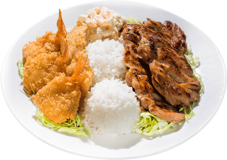 Fried Shrimp And Fish Fillet With Chicken, Two Scoops - Rice Fish Png (800x620), Png Download