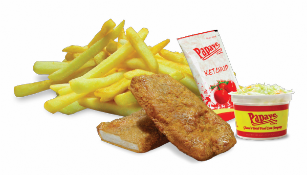 Fried Fish Chips With Coleslaw - Fish And Chips (600x342), Png Download