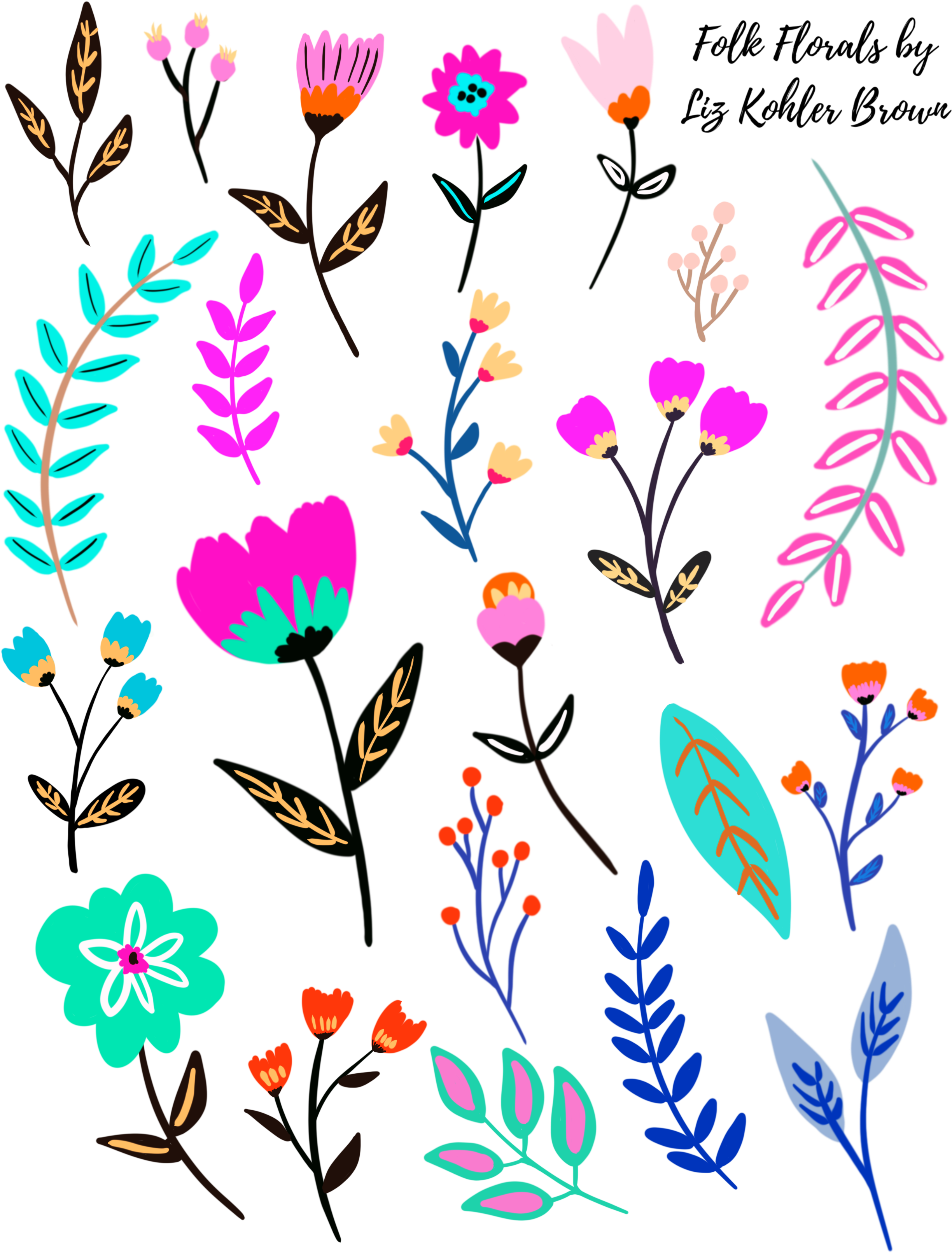 Download Folk Florals Stickers - Digital Stickers Free (2550x3300), Png Download