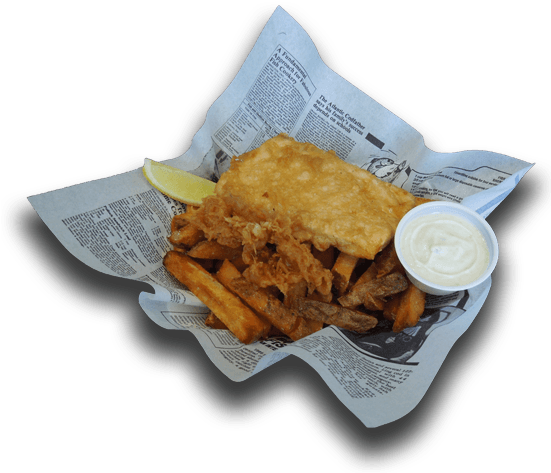 Halibut And Chips - Hooky's Fish And Chips (550x480), Png Download