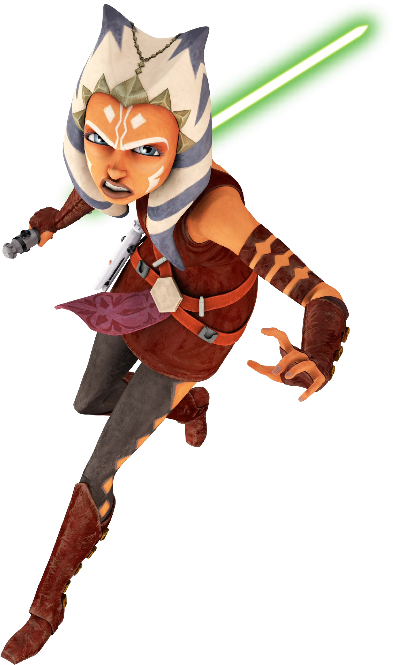 Star Wars Clipart Ahsoka - Star Wars The Clone Wars Ahsoka In Action (1600x2400), Png Download