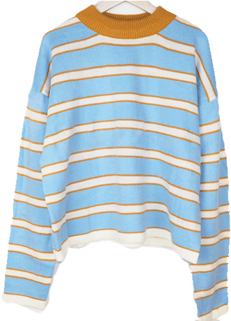Itgirl Shop Blue Yellow Stripes Cute O Neck Sweater - Pastel Striped Shirt Transparent Png (460x460), Png Download