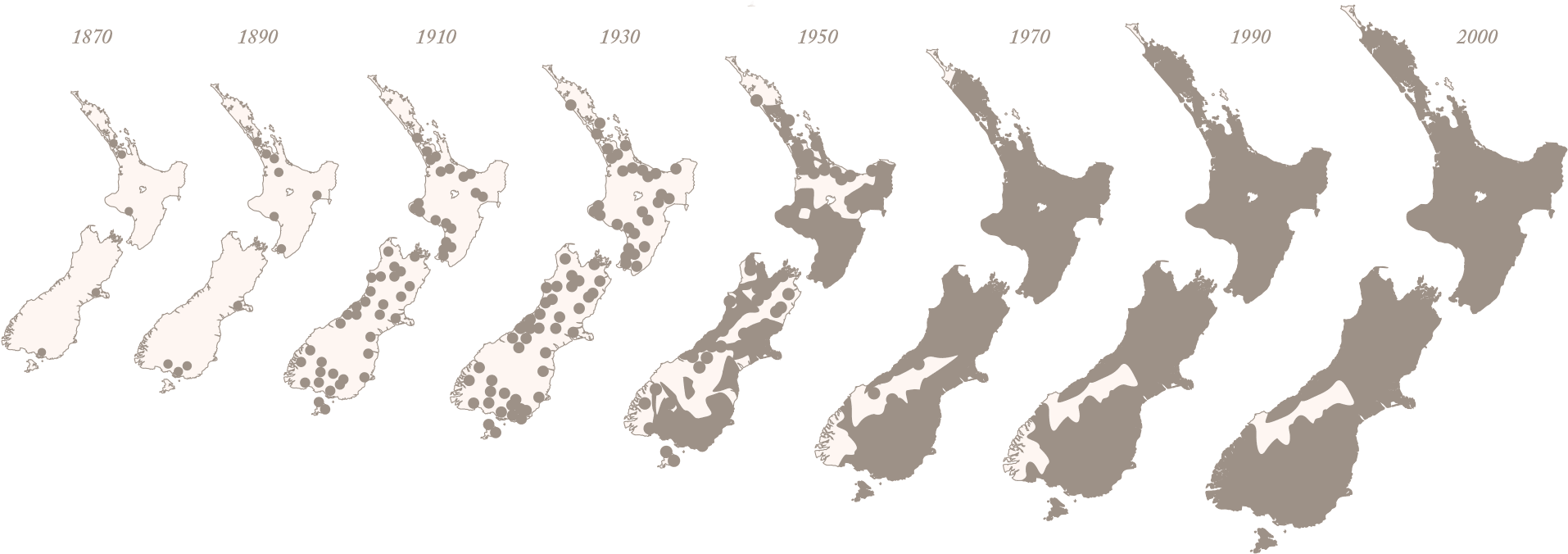 Possum Spread In New Zealand 1870-2000 - Crownandfeathers Merino Wool Fingerless Gloves - Black (1930x694), Png Download