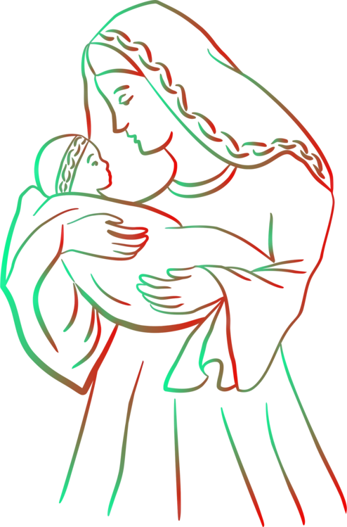 Christ Child Coloring Book Madonna Religion Nativity - Madonna And Christ Jesus Clipart (494x749), Png Download