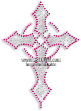 Crystal & Pink Cross Iron-on Rhinestud Rhinestone Transfer - Cross (450x450), Png Download