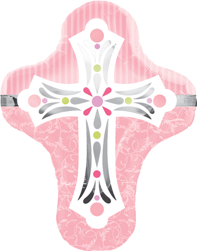 28" Pink Cross Supershape Foil Balloon - First Holy Communion Cross Pink (500x500), Png Download