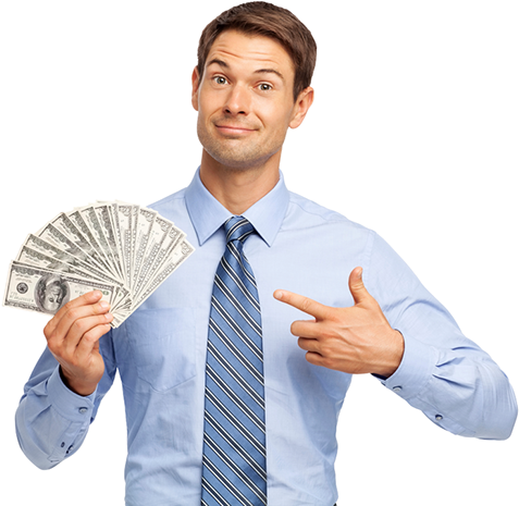 Happy Man Holding In His Hand Bundles Of Money Cash - Man With Money Png (506x480), Png Download