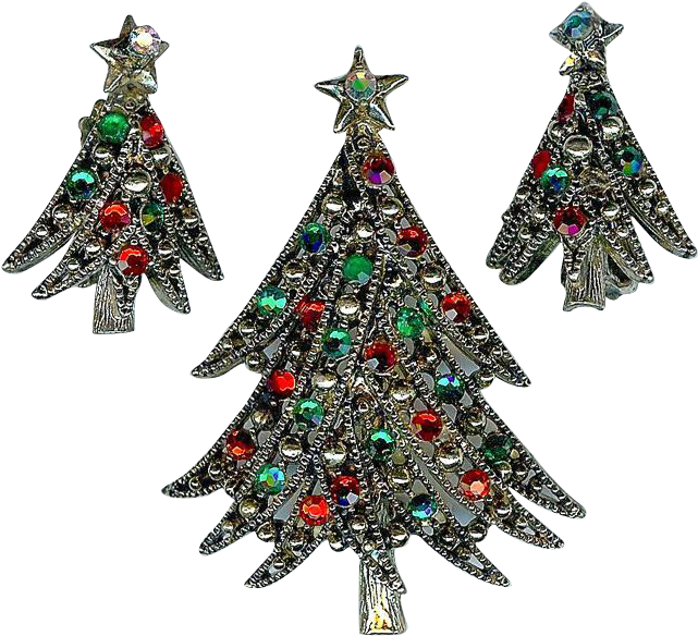 Festive 1960s Hollycraft Christmas Tree Red Green Brooch - Christmas Ornament (640x640), Png Download