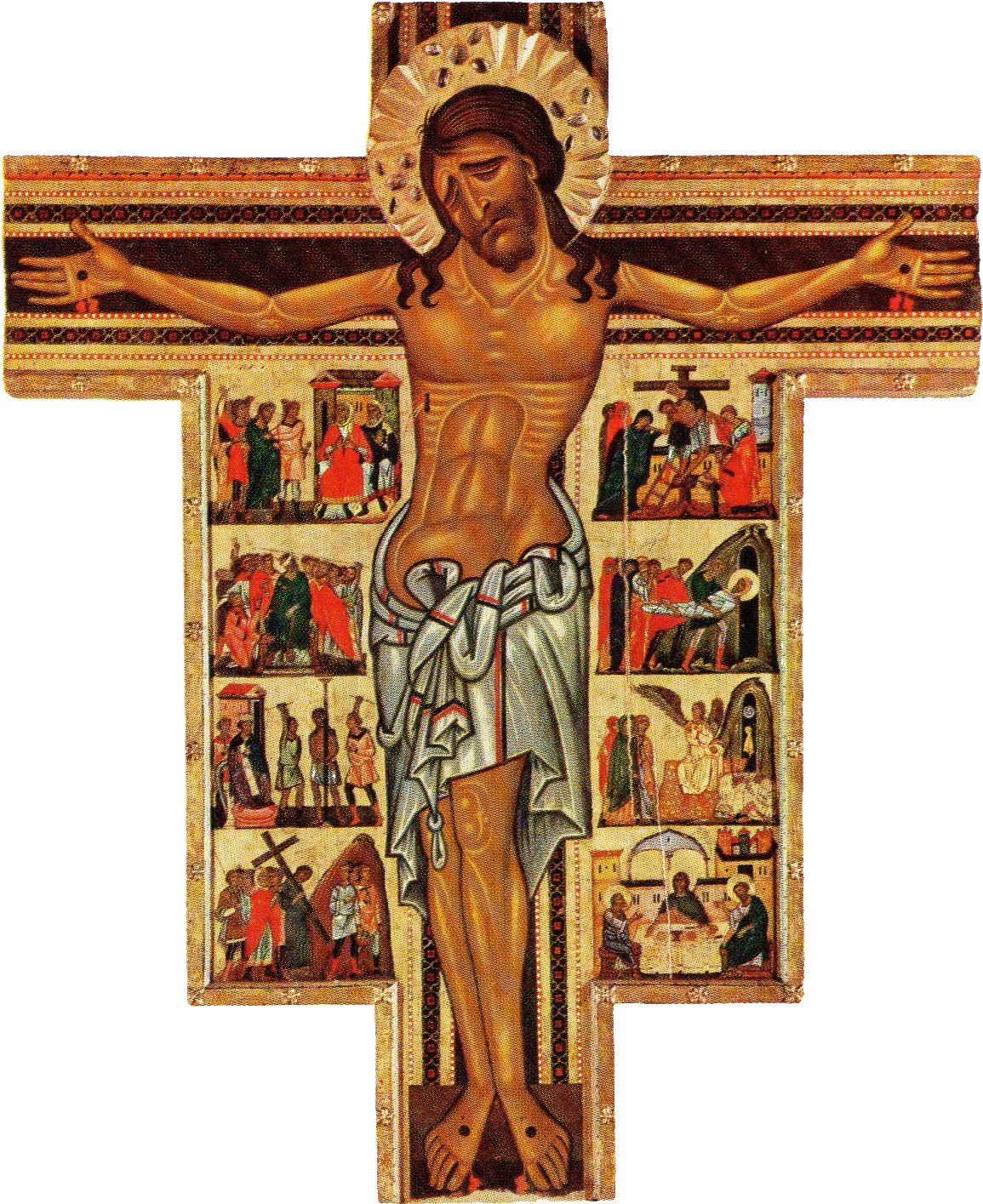 Pisan Crucifix - Giclee Painting: Crucifixion With Stories Of The Passion, (1231x1483), Png Download