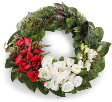 Red And White Modern Wreath - Wreath Of Flowers Anzac (400x360), Png Download