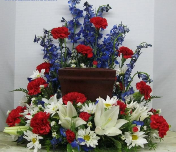 Patriotic Boxed Cremation Urn Wreath - Cremation Flower Arrangements Urn (600x674), Png Download