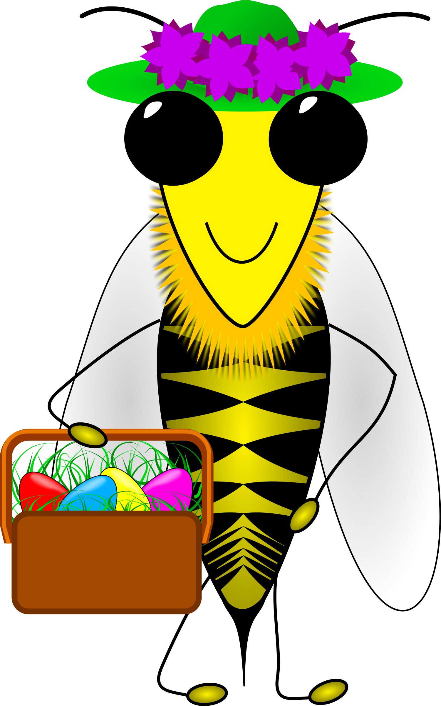 Flying Bee Png Clipart - Happy Easter Bumble Bee With A Basket (1501x2400), Png Download
